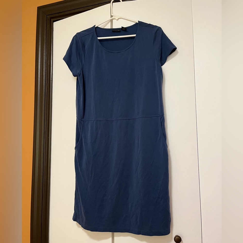 Tahari Blue Cap Sleeve Scoop Neck Shift Dress